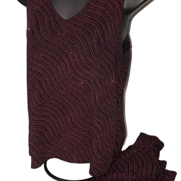 VTG Blu Sage 2 Piece Jacket & Tank Top Set Women's XL Black & Red Glitter USA - Picture 4 of 6